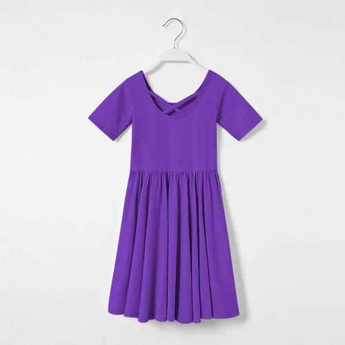 Miniatura 6 de Stelle Vestido de patinadora de manga corta para niños y niñas, casual, acampanado, para fiesta escolar, 3-12 años, Blanco