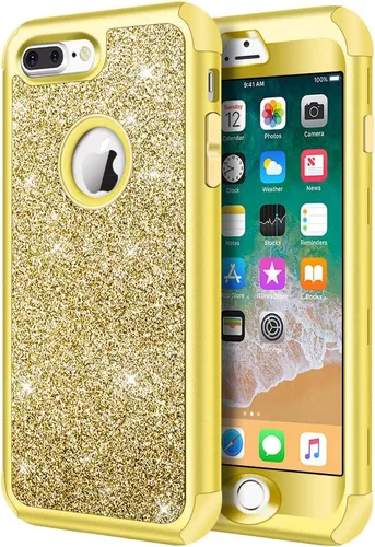Miniatura 18 de Hython Defender con brillantina, carcasa rígida híbrida, a prueba de golpes, goma para iPhone 7 Plus y 8 Plus, Negro Oscuro