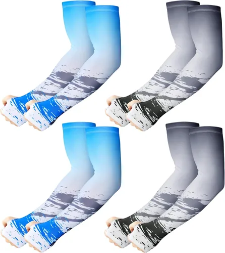 4 pares de mangas de protección solar UV para brazo de compresión deslizante de seda de hielo, cubierta larga para hombres y mujeres, deportes al