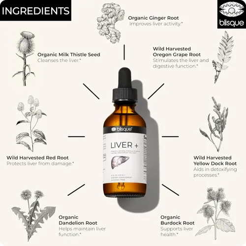 Miniatura 4 de Blisque Suplemento complejo hepático para desintoxicar, limpiar y reparar el hígado Aprobado por médicos Ingredientes naturales Cardo mariano