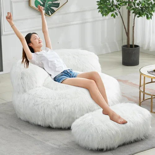 Puf con reposapiés, puf de felpa con relleno incluido, suave puf para juegos, sofá gigante perezoso con otomana para adultos y niños, sala de estar,