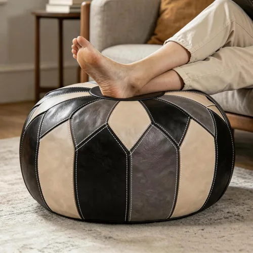 Thgonwid Funda redonda sin relleno, otomana de almacenamiento de piel sintética, taburete marroquí bohemio, decoración multiusos para el hogar, sala