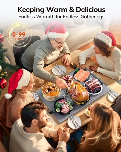 Miniatura 7 de Laudlife Tapete de calentamiento eléctrico para alimentos, almohadilla térmica de silicona enrollable con 7 niveles ajustables de Tempmaster