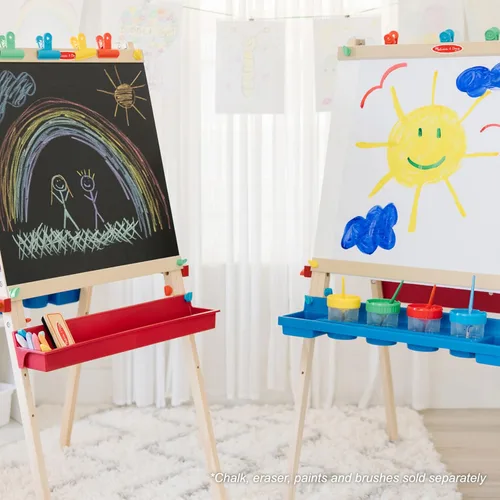Miniatura 9 de Melissa & Doug Juego de accesorios de caballete – pintura, vasos, pinceles, tiza, papel, marcador de borrado en seco – Certificado FSC