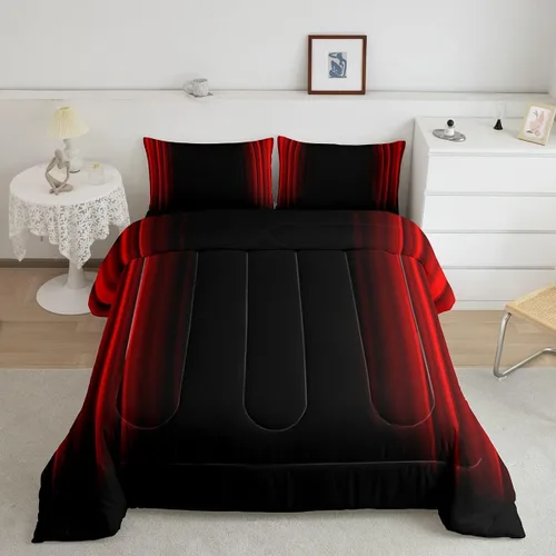 Feelyou Juego de edredón abstracto degradado para niños, adolescentes, rojo y negro, decoración de habitación, 2 piezas, tamaño individual