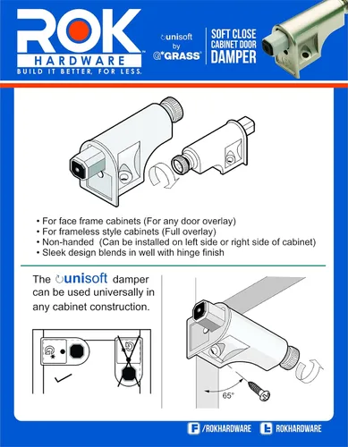 Miniatura 5 de Rok Hardware Amortiguador de cierre suave para puertas de gabinete/Compacto/Adaptador de cierre suave para gabinete/herramienta/bisagra con acabado