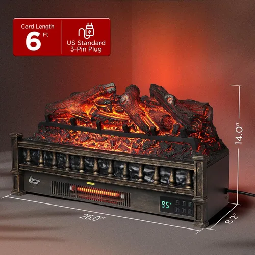 Miniatura 4 de TURBRO Eternal Flame - Calentador eléctrico de cuarzo infrarrojo WiFi de 26 pulgadas con sonido crujiente, troncos de madera de limón realistas