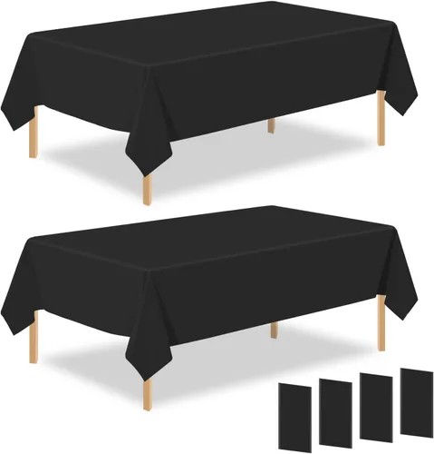 Miniatura 42 de Paquete de 2 manteles rectangulares desechables de plástico negro de 54 x 108 pulgadas, manteles de plástico negro para cumpleaños, bodas