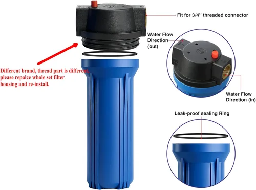 Miniatura 2 de Geekpure Carcasa delgada de filtro de agua para toda la casa de 10 pulgadas para filtro de 2.5 x 10 pulgadas, puerto de latón NPT de 3/4 pulgadas