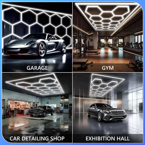 Miniatura 7 de ALLYES - Luces hexagonales de garaje, luces de techo súper brillantes, con interruptor inteligente, 3000 K/4500 K/6500 K, luz de techo para taller