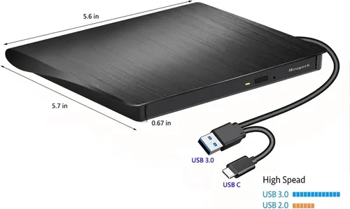 Miniatura 7 de Unidad externa de CD de DVD, USB 3.0 Tipo-C Ultra Slim Drives CD DVD RW Player/DVD CD ROM Drive/Writer/Rewriter/USB CD Burner Compatible con Mac