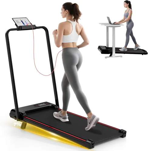Incline Walking Pad, 3.5HP Foldable Portable Treadmill with Handle Bars, Ultra Quiet ≤40dB Under Desk Treadmills for Home Office, 330LB Capacity,