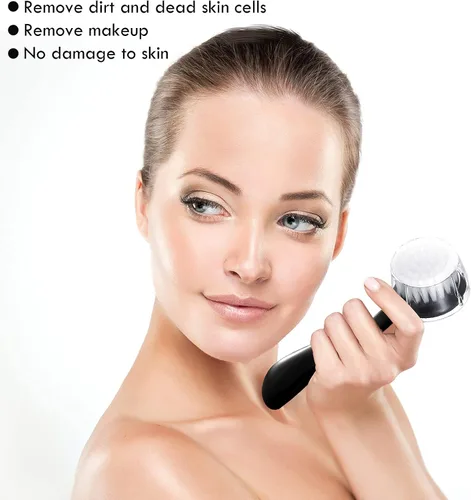 Miniatura 7 de Cepillo de limpieza facial con mango acrílico, cepillo exfoliante de cerdas suaves, limpiador exfoliante facial para el cuidado de la cara, Negro