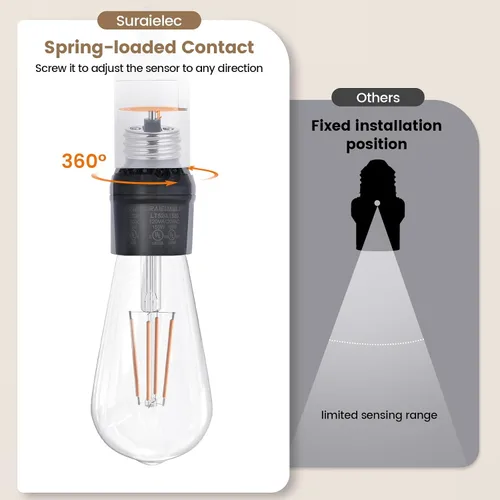 Miniatura 4 de SURAIELEC Portalámpara con Sensor de Luz, Portalámpara Automática del Atardecer al Amanecer con Rotación del Sensor de 360°, Adaptador de Base