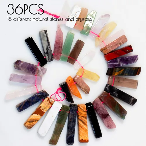 Miniatura 5 de Dijes de piedra de cristal natural real para la fabricación de joyas, más de 30 unidades de palitos de cristal de colores mixtos a granel