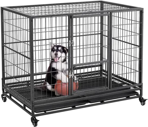 Miniatura 10 de Yaheetech Jaula Apilable para Perros con Divisor de 43'' Rodante Jaula de Servicio Pesado para Perros con Parte Superior Abierta/2 Bandejas