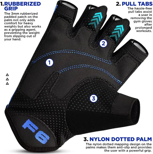 Miniatura 2 de RDX Guantes de levantamiento de pesas para gimnasio, entrenamiento de fitness, palma acolchada antideslizante, equipo de entrenamiento de fuerza Azul