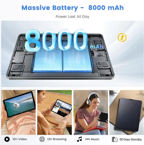 Miniatura 3 de Tableta, Android 15 Tableta, 20GB RAM 128GB ROM 1TB Expansión, A733 8-Core Procesador, Pantalla táctil grande de 12 pulgadas Pantalla 2K, Cámara
