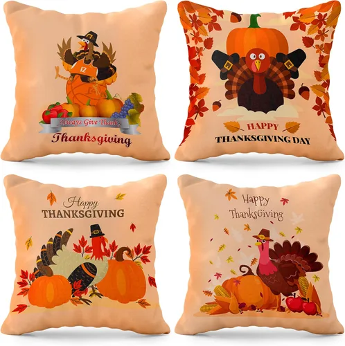 Miniatura 9 de KatchOn, Fundas de almohada de Feliz Acción de Gracias, 18 x 18 pulgadas, paquete de 4 fundas de almohada de calabaza, pavo para decoraciones