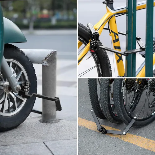Miniatura 4 de ROCKBROS Candado plegable para bicicleta con soporte, resistente antirrobo de 4 dígitos