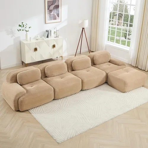 Miniatura 21 de Juego de sofás seccionales sin hueso de 117 pulgadas para sala de estar, modular en forma de L y sofá de 3 plazas con asiento profundo, almohadas