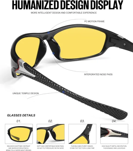 Miniatura 4 de KALIYADI 4 Pack Polarized Sunglasses-Men Sports Sun-glasses: Mens Sunglasses UV Protection for Fishing Driving Cycling A15-visión nocturna/visión
