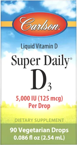 Miniatura 6 de Carlson - Super Daily D3 5,000 UI (125 mcg) por gota, gotas de vitamina D, apoyo inmunológico, salud cardíaca, vitamina D3 líquida, sin sabor, 90