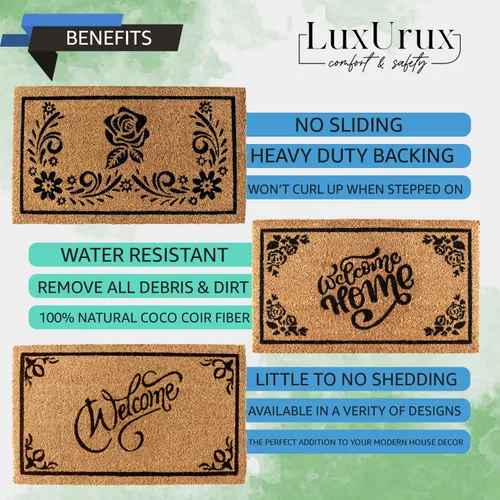 Miniatura 5 de LuxUrux Alfombra de Fibra de Coco de Bienvenida - Respaldo Extra Resistente, 17'' x 30'' Alfombra Natural para Puerta - Fácil de Limpiar, Hermoso