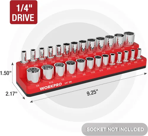 Miniatura 3 de WORKPRO Organizador magnético para llaves de vaso, portavasos SAE de 1/4 pulgadas, bandejas para llaves de vaso con capacidad para 26 piezas