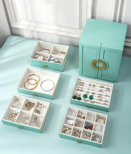 Miniatura 3 de AOSIFIEL Joyeros organizadoresestuche grande de pie con 5 cajones, regalo para mujeres, adolescentes, niñas, niños, gran joyeríasoporte de cuero