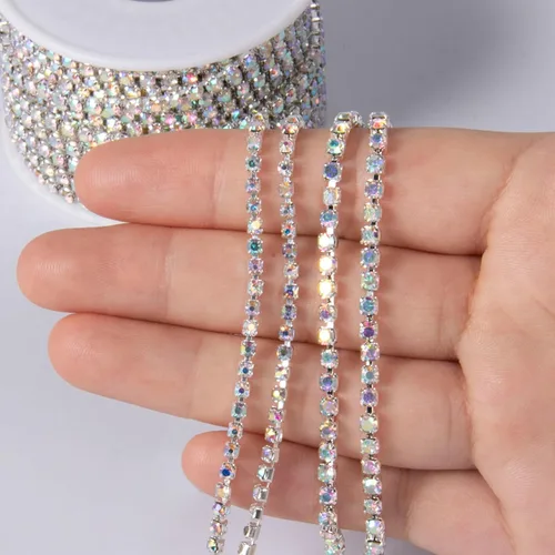 Miniatura 6 de [11 yardas] Cadena de diamantes de imitación de cristal, [10M/ 3.0MM] AB Rainbow Rhinestone Close Chain Trim Cadena de cristal Cadena de copa