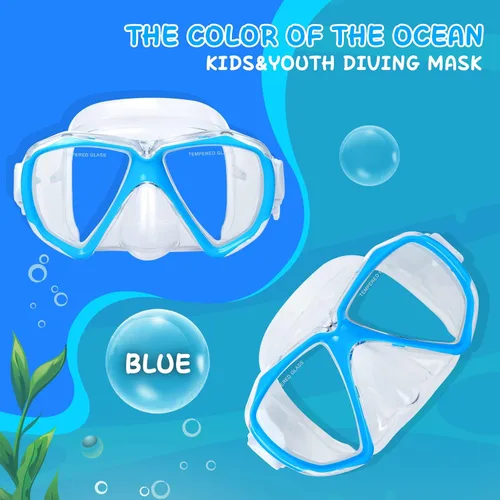 Miniatura 5 de Máscara de buceo para niños, máscara de natación antivaho de 180°, gafas de natación para niños de vidrio templado con cubierta para la nariz