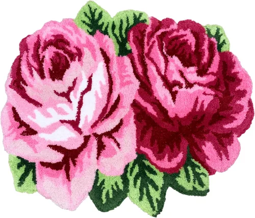 Miniatura 5 de Alfombrilla Abreeze con 4 rosas, alfombrillas con diseño de flores azul, hecha a mano, antideslizante (no se desliza), alfombrilla moderna, de puede
