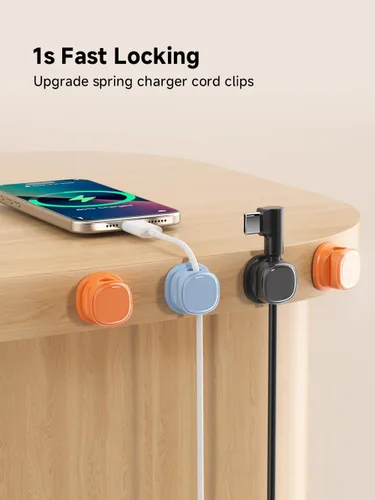 Miniatura 4 de Paquete de 9 organizadores de cables, gestión de cables de resorte, bonitos clips adhesivos para cables, cargador de teléfono para escritorio