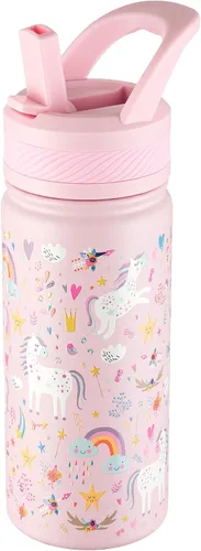 Miniatura 22 de Fanhaw Botella de Agua Aislada para Niños de 18 Oz con Tapa de Pajita – Acero Inoxidable de Doble Pared al Vacío, A Prueba de Fugas, Botellas