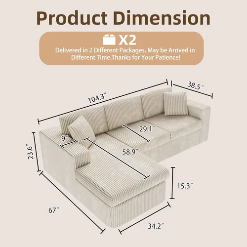 Miniatura 2 de Sofá modular modular de 105 pulgadas para sala de estar, sofá modular en forma de L con asiento profundo, sofá de espuma de nube con diván de gran