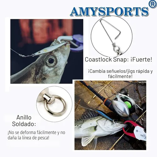 Miniatura 4 de AMYSPORTS Eslabones giratorios de alta resistencia para pesca - Cojinetes de bola de acero inoxidable - Pesca en agua salada y agua dulce
