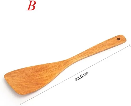 Miniatura 2 de Espátula de madera para cocinar, espátula de cocina de mango largo, pala de arroz, espátula antiadherente, cucharas de madera, raspador, cuchara