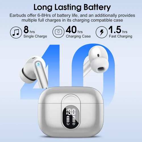 Miniatura 4 de Auriculares inalámbricos, auriculares Bluetooth HiFi estéreo, auriculares intrauditivos con 40H de reproducción, auriculares Bluetooth 5.3 2024