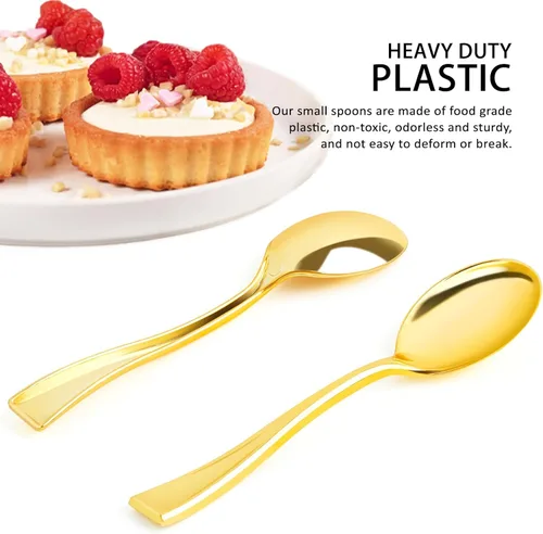Miniatura 5 de Mini Cucharas de Plástico Dorado de 4 Pulgadas, Paquete de 100 Cucharas Pequeñas de Degustación Resistentes para Postres de Fiesta, Aperitivos