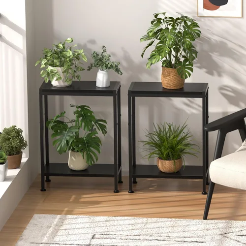 Miniatura 9 de Mesa auxiliar estrecha para espacios pequeños, mesa auxiliar delgada de 2 niveles, mesita de noche delgada, mesa de sofá delgada para aperitivos
