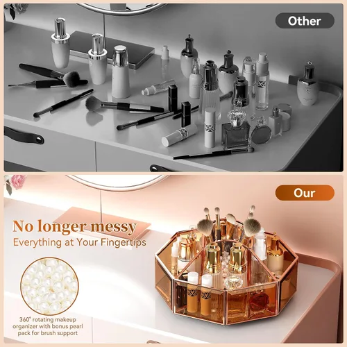Miniatura 4 de CoralHouse Organizador de maquillaje giratorio de 360° con soporte para brochas de maquillaje para encimera, almacenamiento de baño, cuidado