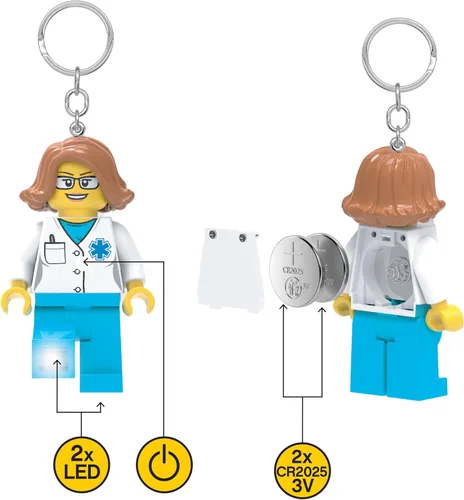 Miniatura 6 de LEGO City - Llavero de luz grande de 3 pulgadas de alto - Doctor (KE185H), luz para cordón, dije de bolsa