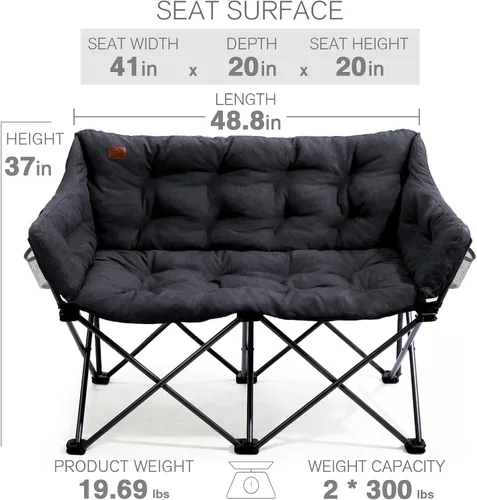 Miniatura 3 de EVER ADVANCED Silla de Campamento Doble para Adultos, Banco Loveseat de Campamento Plegable Acolchado con Bolsillo Lateral Sofá de Campamento