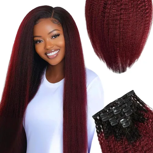 Miniatura 20 de SIYUSI Extensiones de Clip Kinky Straight, 100% Cabello Humano Remy Brasileño con Clips, Clips Invisibles Aptos para el Cuero Cabelludo, Marrón