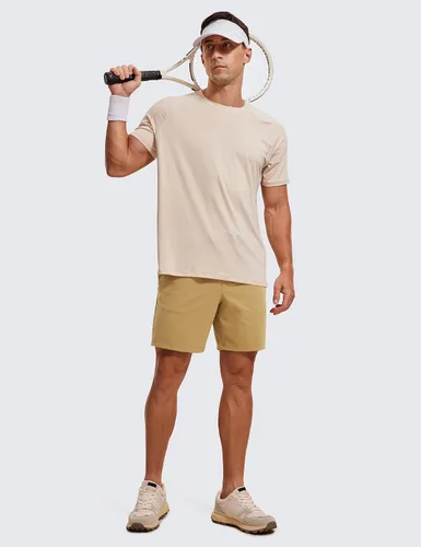 Miniatura 4 de CRZ YOGA Pantalones cortos de entrenamiento elásticos en cuatro direcciones para hombre, 7 pulgadas, suaves, duraderos, casuales, con bolsillos