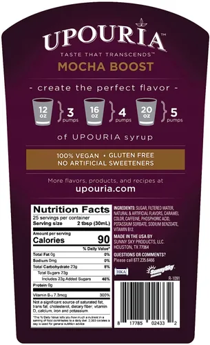 Miniatura 2 de Upouria Mocha Boost - Jarabe de café saborizante, 100% vegano, sin gluten, Kosher, botella de 25.4 fl oz - La bomba se vende por separado