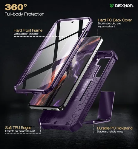 Miniatura 6 de Dexnor Funda para Samsung Galaxy S21 FE, [protector de pantalla y soporte integrados] Protección de grado militar resistente a prueba de golpes