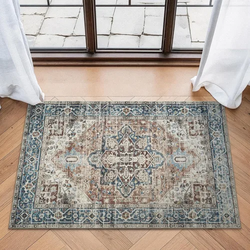 Miniatura 48 de Bloom Rugs Alfombra lavable antideslizante de 2 x 3 pies, color azul/verde/mandarina, alfombra tradicional oriental para sala de estar, dormitorio
