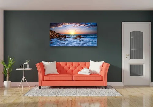 Miniatura 7 de Muolunna BK05850 - Lienzo decorativo para pared, diseño de océano azul, puesta de sol, 1 panel, olas de mar, pintura de paisaje, obra de arte